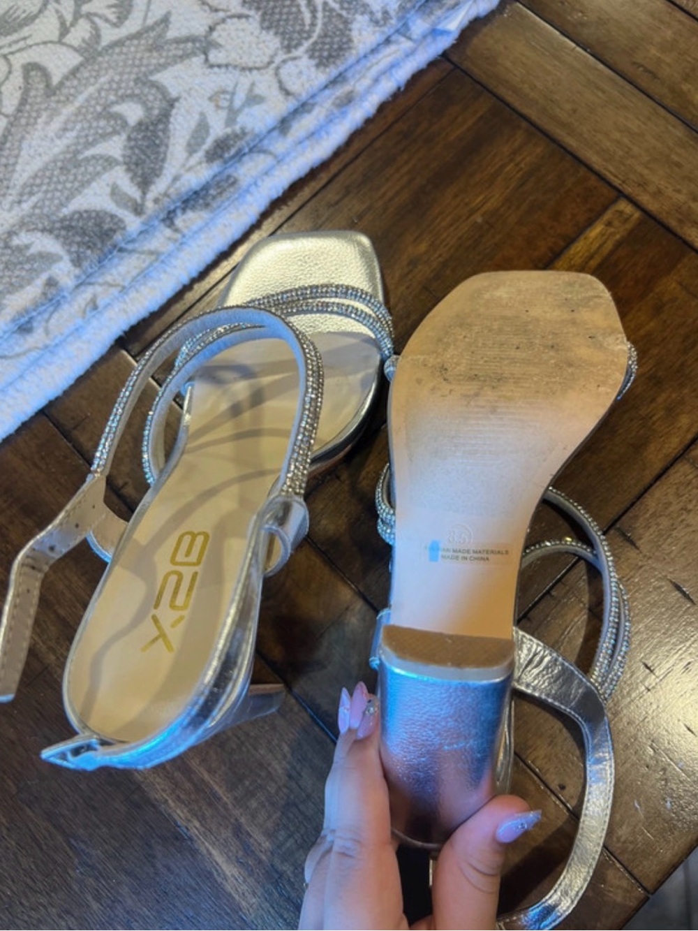 X2 Silver Strappy Rhinestone Slingback Heels - Picture 4 of 5